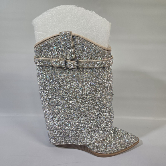 Madden Girl Joe Rhinestone Western Wedge Booties Silver Multi Size 8 NIB - Picture 7 of 13